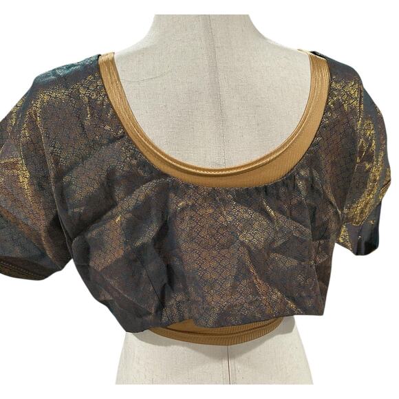 Unbranded Saree Sari Blouses Gold Stitched Stretch and Gold and Teal Brocade - Picture 5 of 5